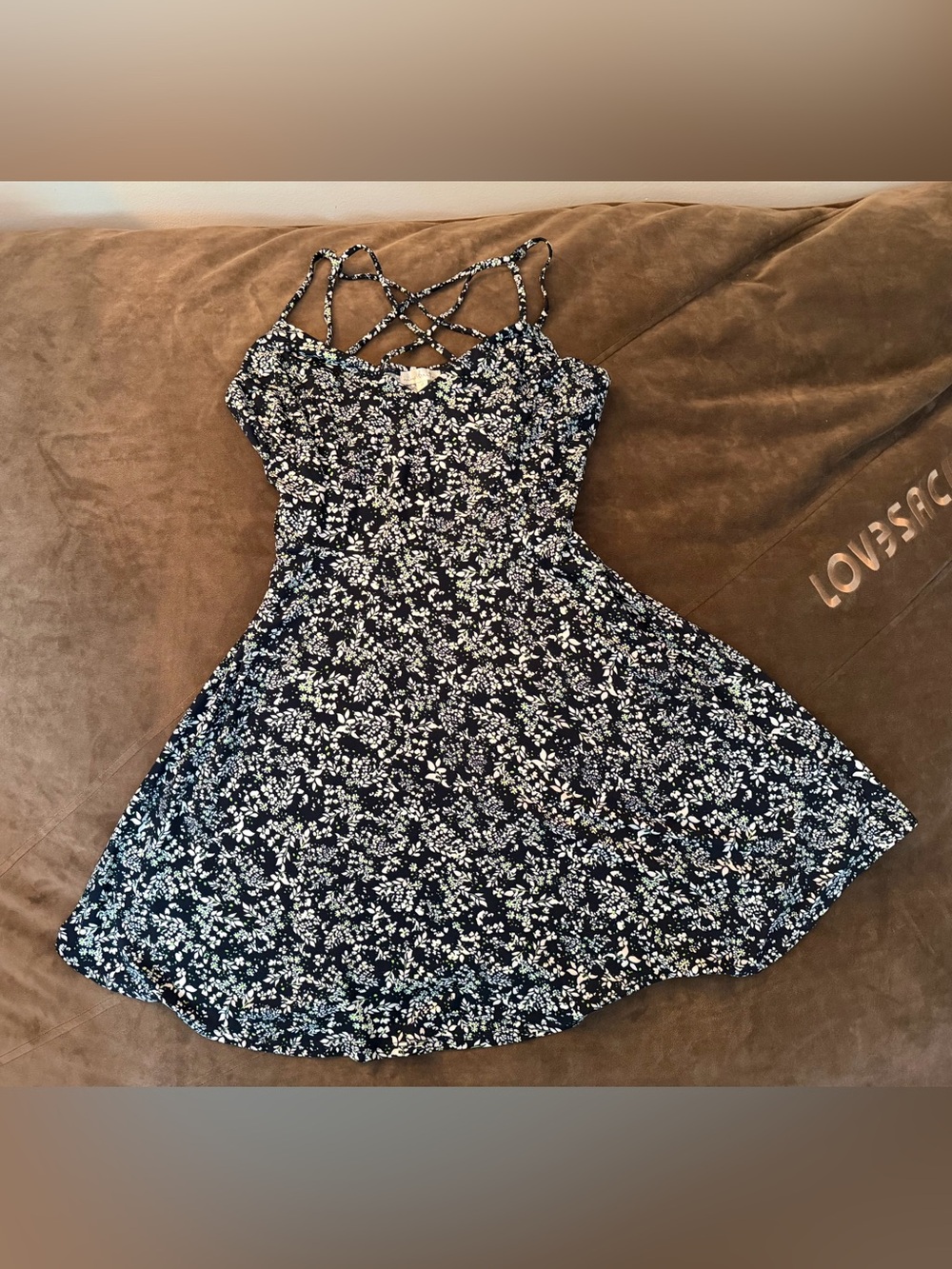 nine britton Navy Floral Crisscross Strappy Mini Dress